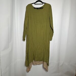 Zanzea Women Layered Midi Dress Olive Green Long Sleeve‎ Crinkle Large Lagenlook